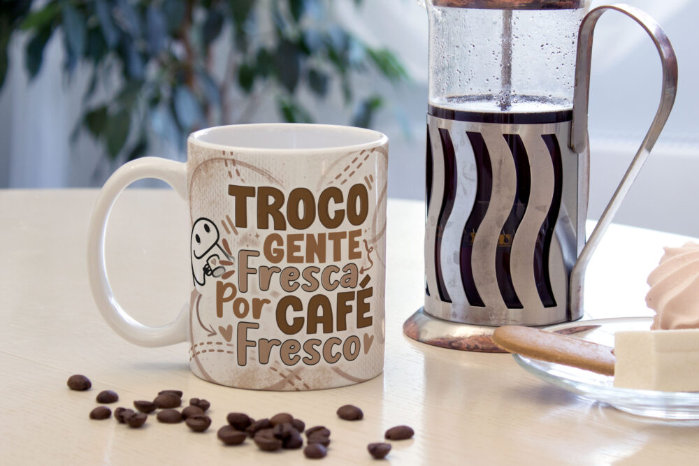 Caneca Cerâmica Branca Flork Troco Gente Fresca Por Café 325ml