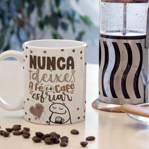 Caneca Cerâmica Branca Flork Nunca Deixe o Café Esfriar 325ml