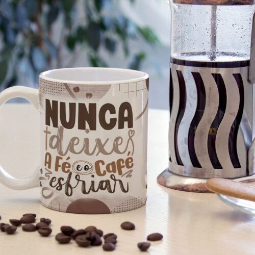 Caneca Cerâmica Branca Nunca Deixe o Café Esfriar 325ml