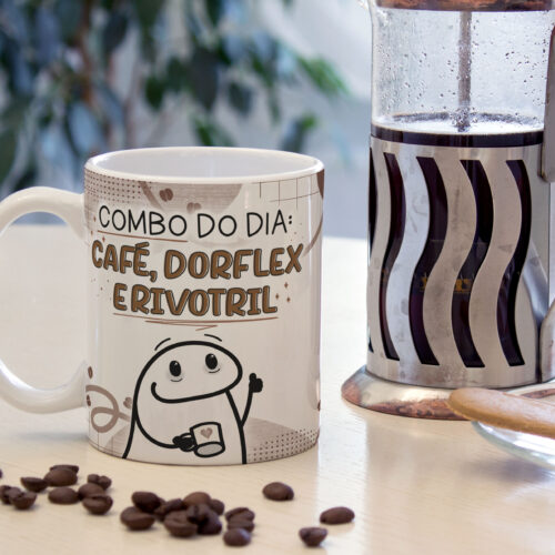 Caneca Cerâmica Branca Flork Café, Dorflex e Rivotril 325ml
