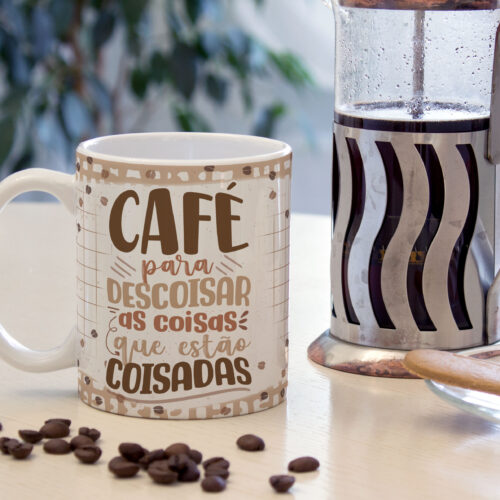 Caneca Cerâmica Branca Café Para Descoisar 325ml