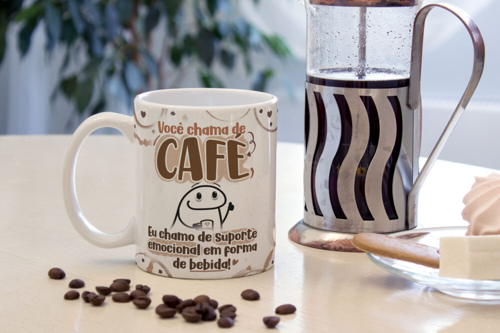 Caneca Cerâmica Branca Flork Café Suporte Emocional 325ml