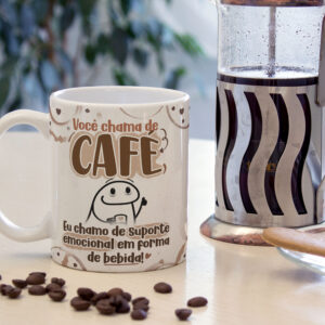 Caneca Cerâmica Branca Flork Café Suporte Emocional 325ml