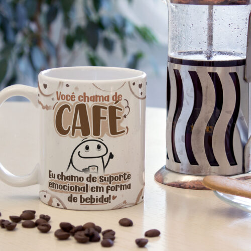 Caneca Cerâmica Branca Flork Café Suporte Emocional 325ml