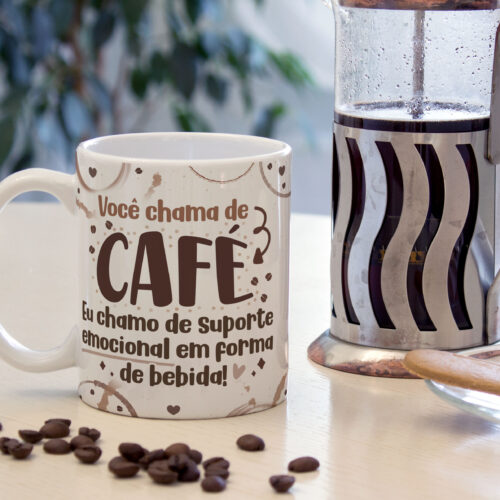Caneca Cerâmica Branca Café Suporte Emocional 325ml