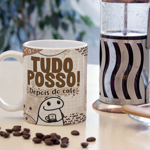Caneca Cerâmica Branca Flork Tudo Posso Depois do Café 325ml