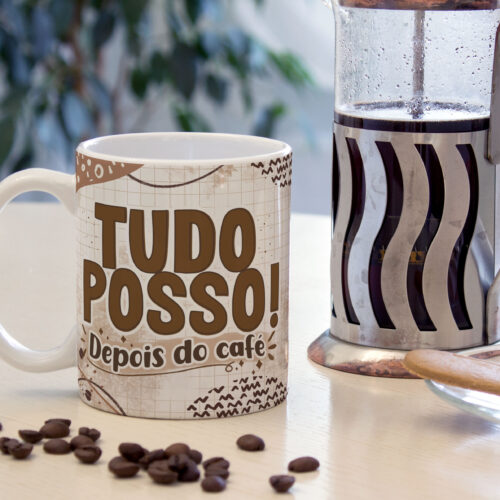 Caneca Cerâmica Branca Tudo Posso Depois do Café 325ml