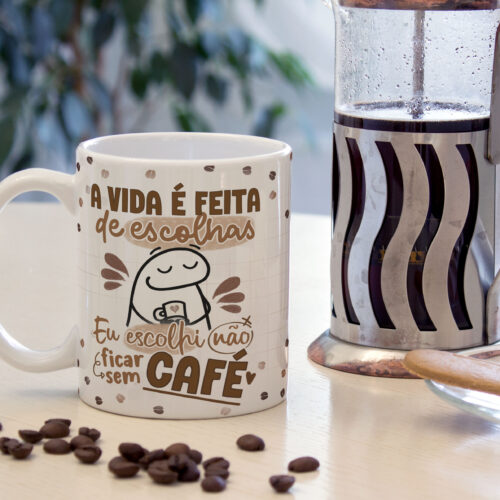 Caneca Cerâmica Branca Flork Escolhi Não Ficar Sem Café 325ml