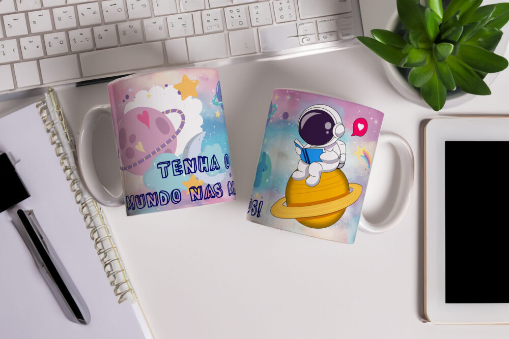 Caneca de Cerâmica Branca Personalizada 325ml Astronauta 01