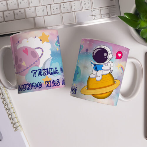 Caneca de Cerâmica Branca Personalizada 325ml Astronauta 01