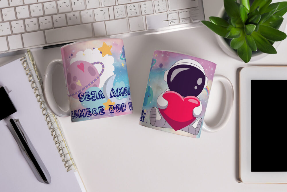 Caneca de Cerâmica Branca Personalizada 325ml Astronauta 02