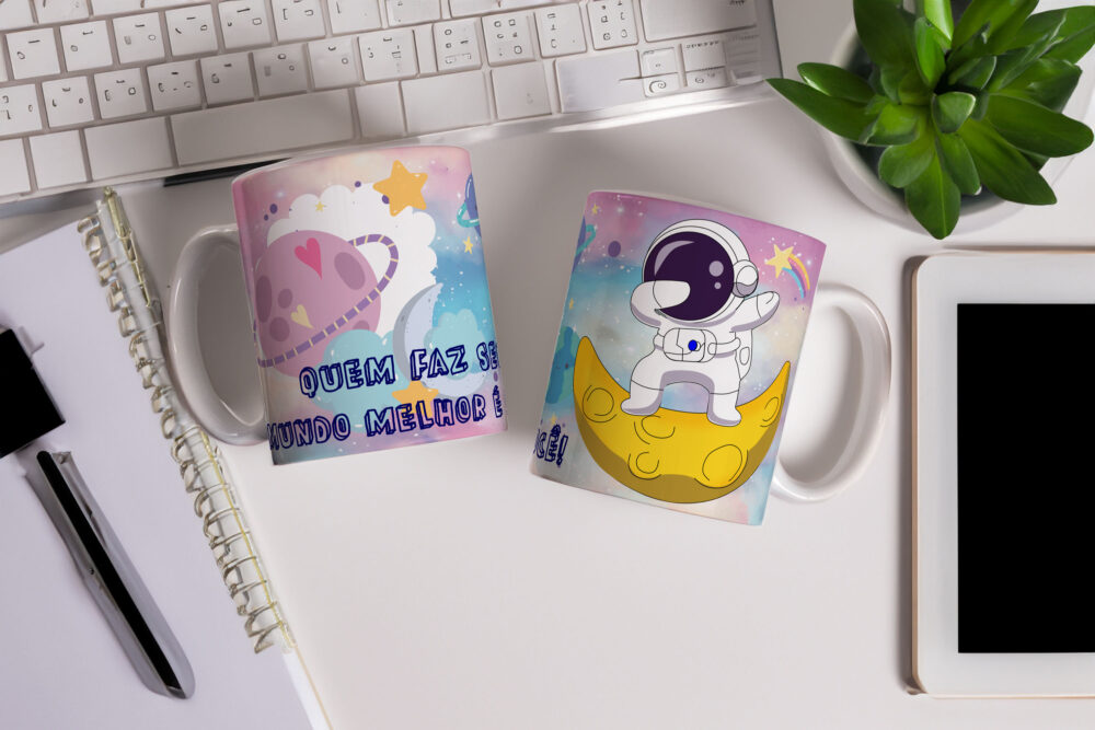 Caneca de Cerâmica Branca Personalizada 325ml Astronauta 03