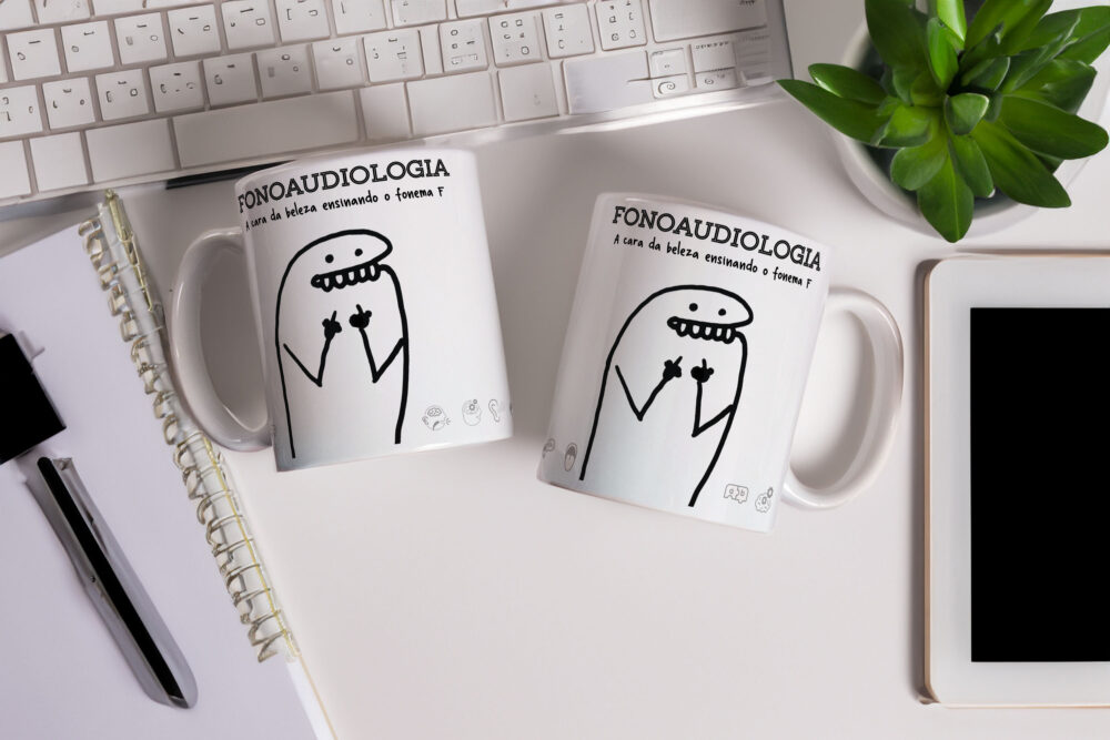 Caneca de Cerâmica Branca 325ml Flork Profissões 04