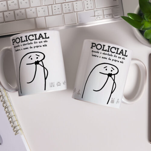 Caneca de Cerâmica Branca 325ml Flork Profissões 08