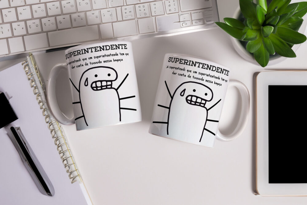 Caneca de Cerâmica Branca 325ml Flork Profissões 11