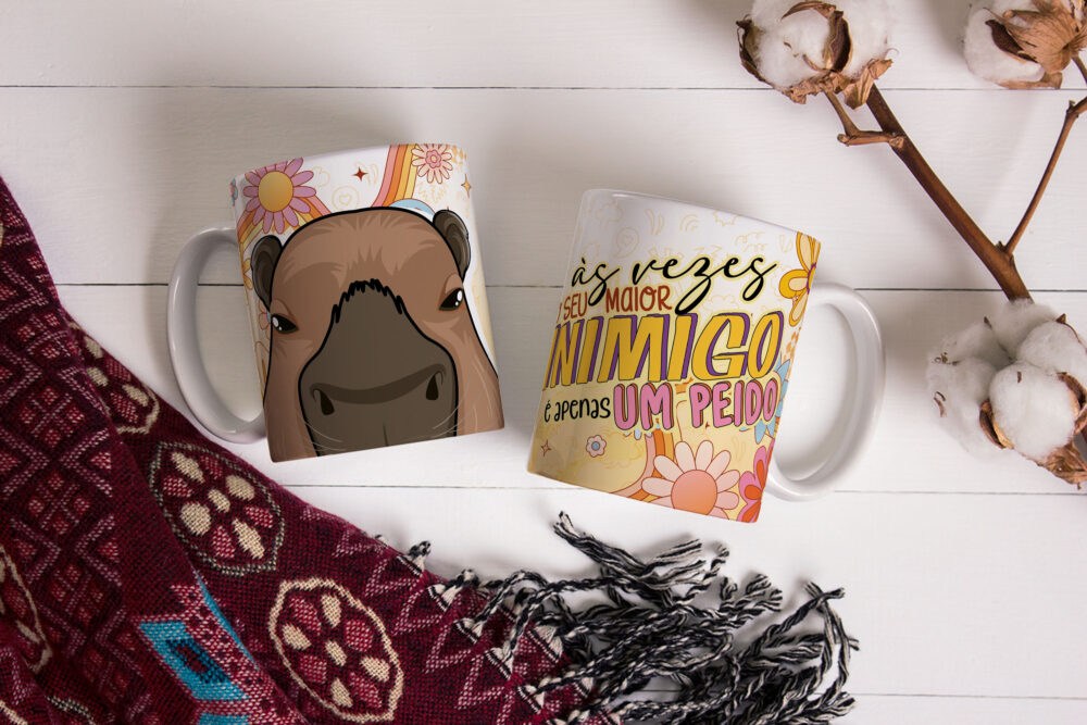 Caneca de Cerâmica Branca 325ml Capivare-se 08