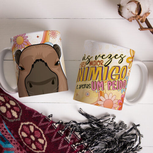 Caneca de Cerâmica Branca 325ml Capivare-se 08