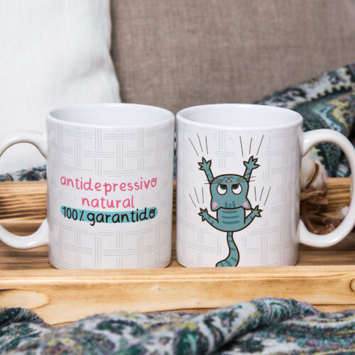 Caneca de Cerâmica Branca 325ml  Frases Engraçadas de Gatos 03