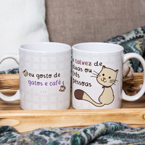 Caneca de Cerâmica Branca 325ml  Frases Engraçadas de Gatos 04
