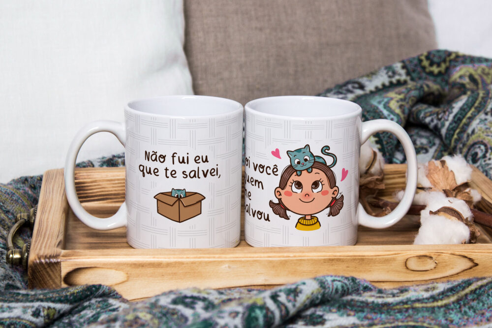 Caneca de Cerâmica Branca 325ml  Frases Engraçadas de Gatos 05