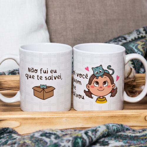 Caneca de Cerâmica Branca 325ml  Frases Engraçadas de Gatos 05