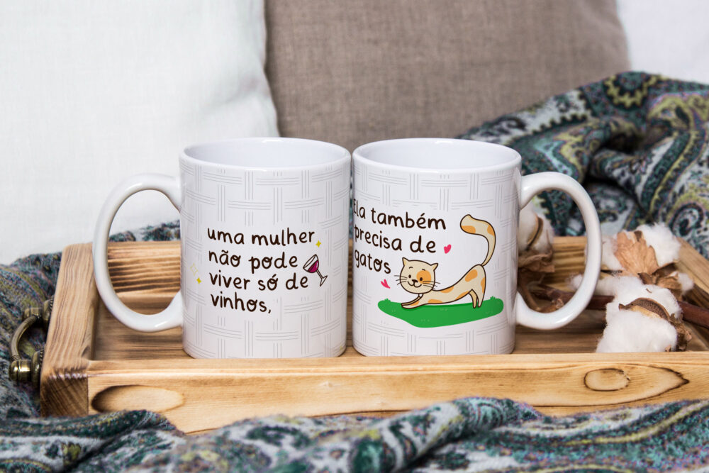 Caneca de Cerâmica Branca 325ml  Frases Engraçadas de Gatos 06