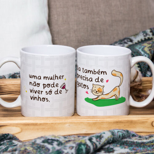 Caneca de Cerâmica Branca 325ml  Frases Engraçadas de Gatos 06