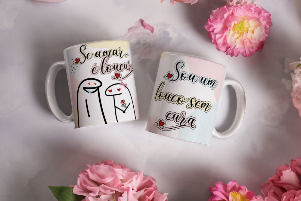 Caneca de Cerâmica Branca 325ml Flork Namorados 01