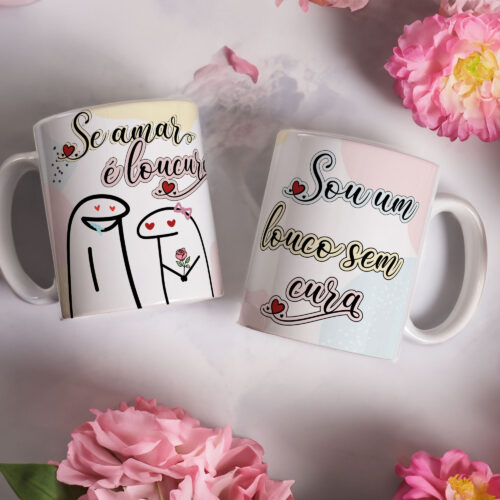 Caneca de Cerâmica Branca 325ml Flork Namorados 01