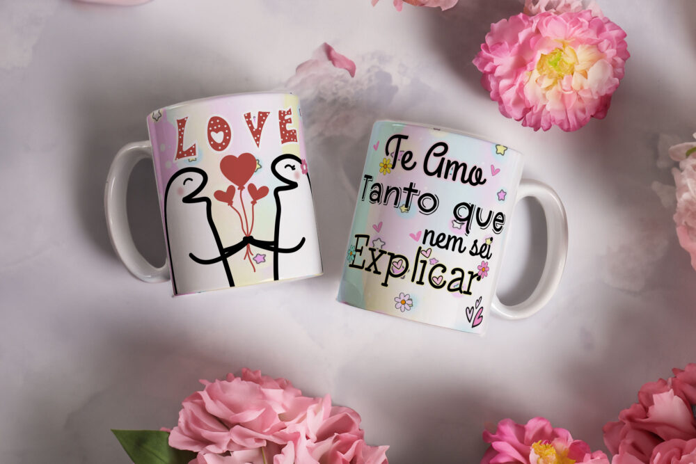 Caneca de Cerâmica Branca 325ml Flork Namorados 02