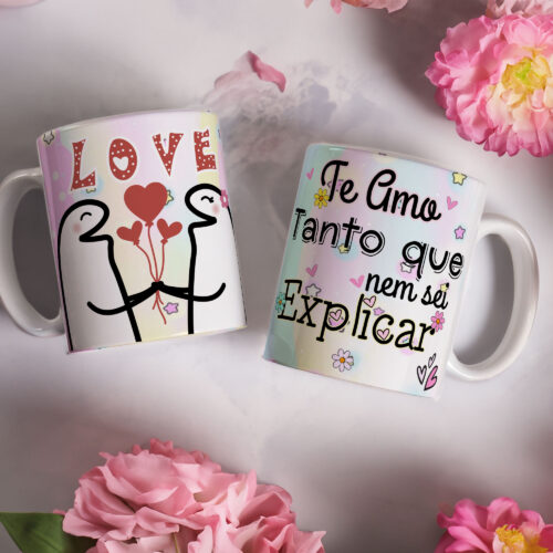 Caneca de Cerâmica Branca 325ml Flork Namorados 02