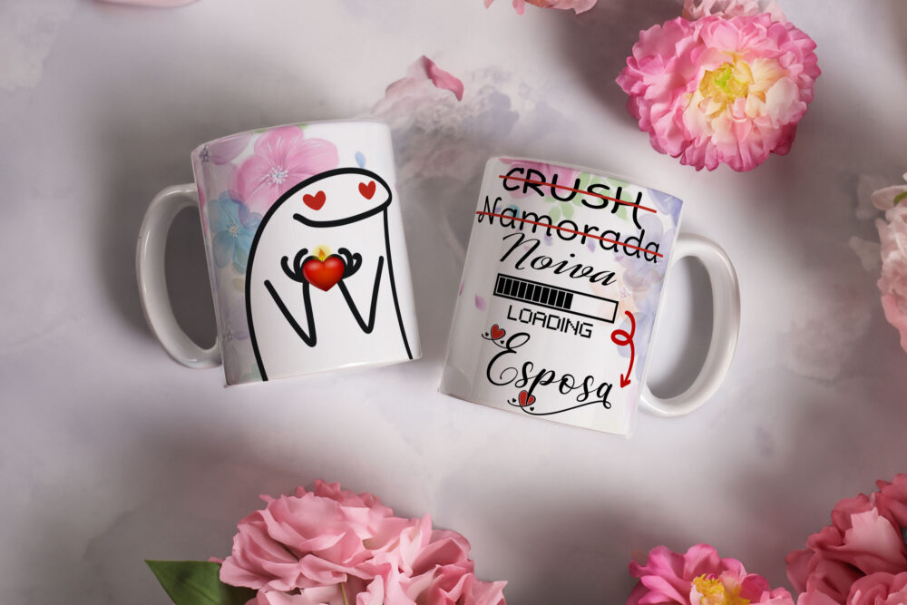 Caneca de Cerâmica Branca 325ml Flork Namorados 03