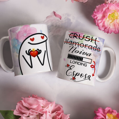 Caneca de Cerâmica Branca 325ml Flork Namorados 03
