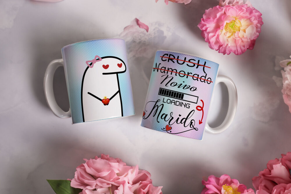 Caneca de Cerâmica Branca 325ml Flork Namorados 04