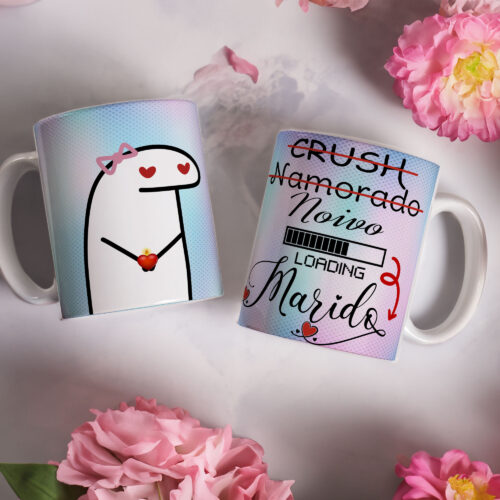 Caneca de Cerâmica Branca 325ml Flork Namorados 04