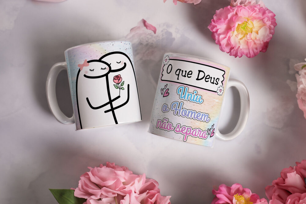 Caneca de Cerâmica Branca 325ml Flork Namorados 05