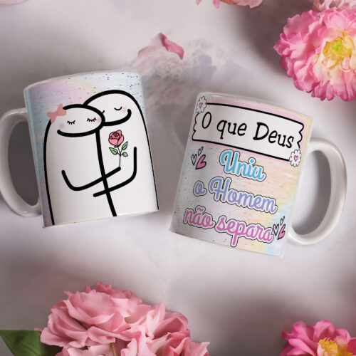 Caneca de Cerâmica Branca 325ml Flork Namorados 05