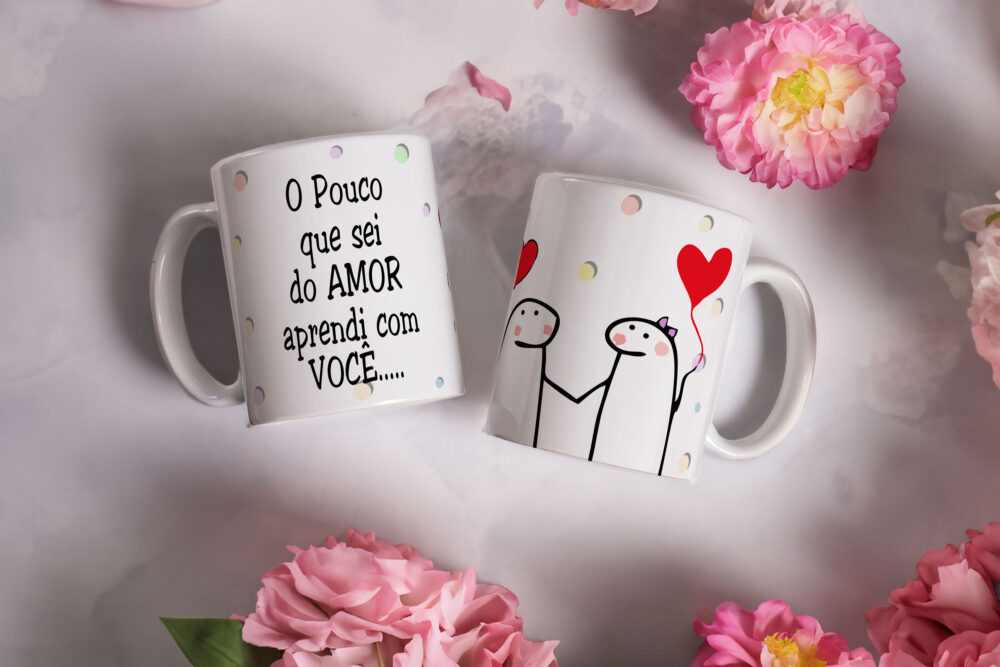 Caneca de Cerâmica Branca 325ml Flork Namorados 06