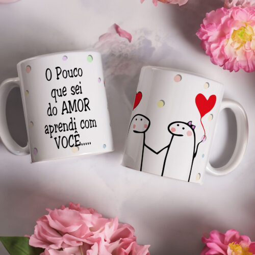 Caneca de Cerâmica Branca 325ml Flork Namorados 06