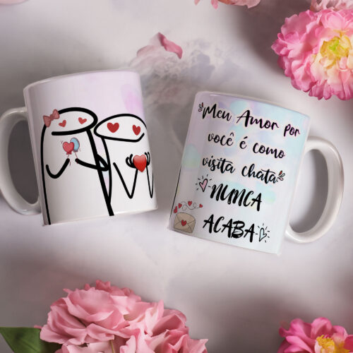 Caneca de Cerâmica Branca 325ml Flork Namorados 07