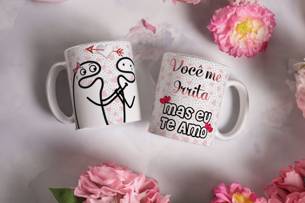 Caneca de Cerâmica Branca 325ml Flork Namorados 08