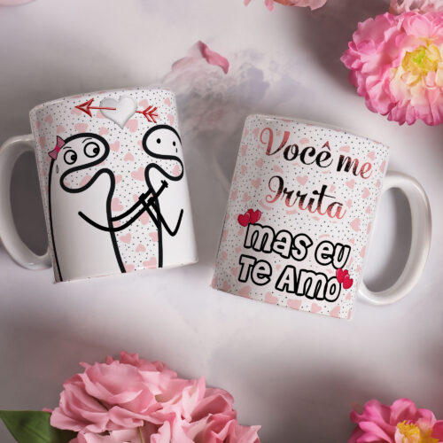 Caneca de Cerâmica Branca 325ml Flork Namorados 08