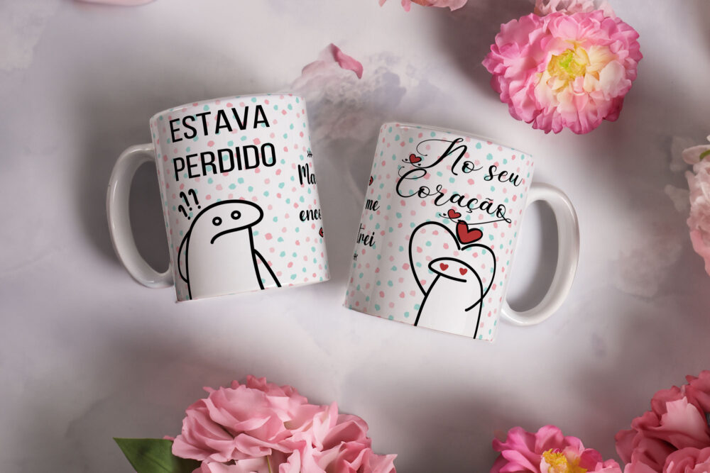 Caneca de Cerâmica Branca 325ml Flork Namorados 09
