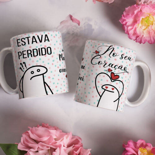 Caneca de Cerâmica Branca 325ml Flork Namorados 09