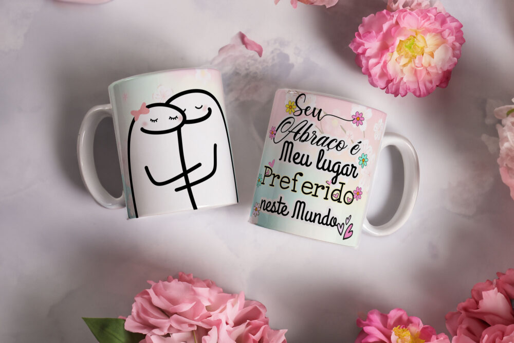 Caneca de Cerâmica Branca 325ml Flork Namorados 10