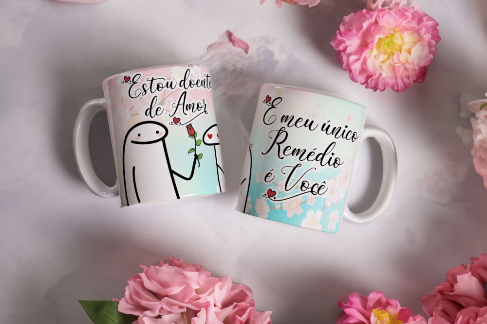 Caneca de Cerâmica Branca 325ml Flork Namorados 12