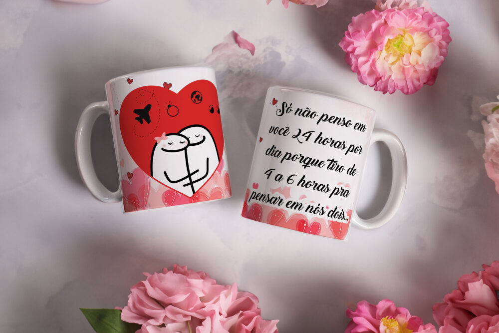 Caneca de Cerâmica Branca 325ml Flork Namorados 13