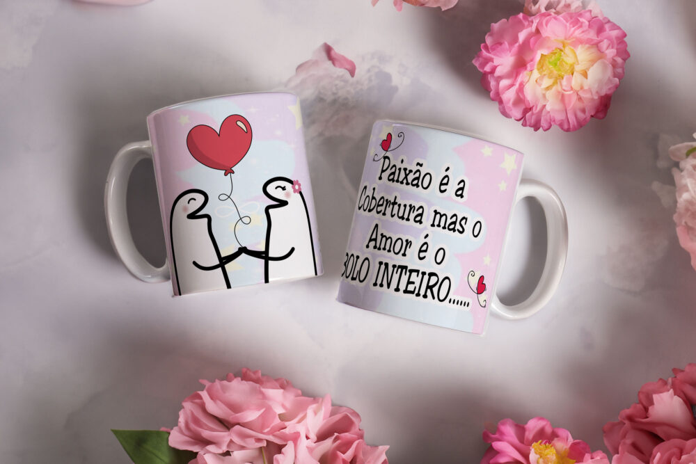 Caneca de Cerâmica Branca 325ml Flork Namorados 16