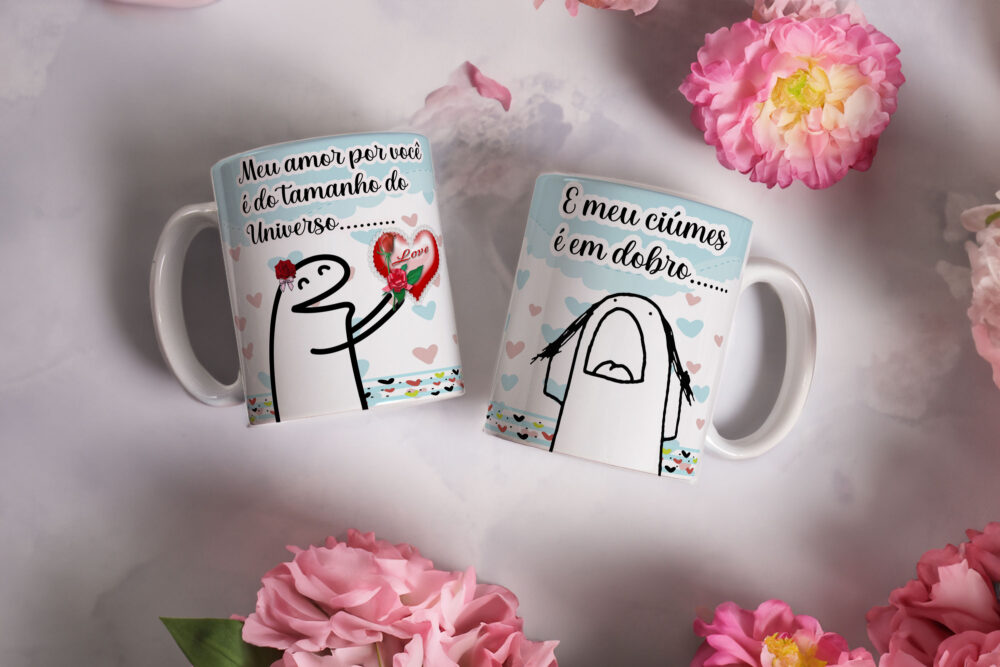 Caneca de Cerâmica Branca 325ml Flork Namorados 18