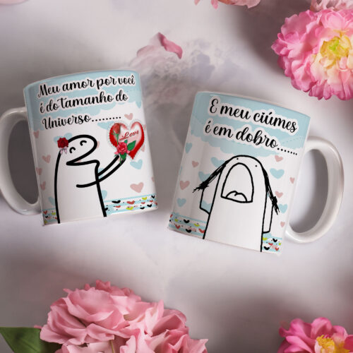 Caneca de Cerâmica Branca 325ml Flork Namorados 18